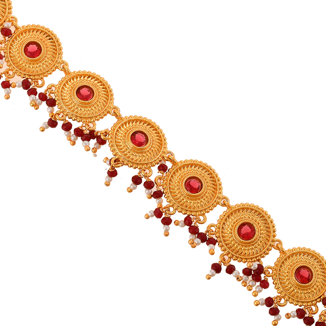 Abharan Gold Plated Red Stones and Pearls Maang Tika - Image 4