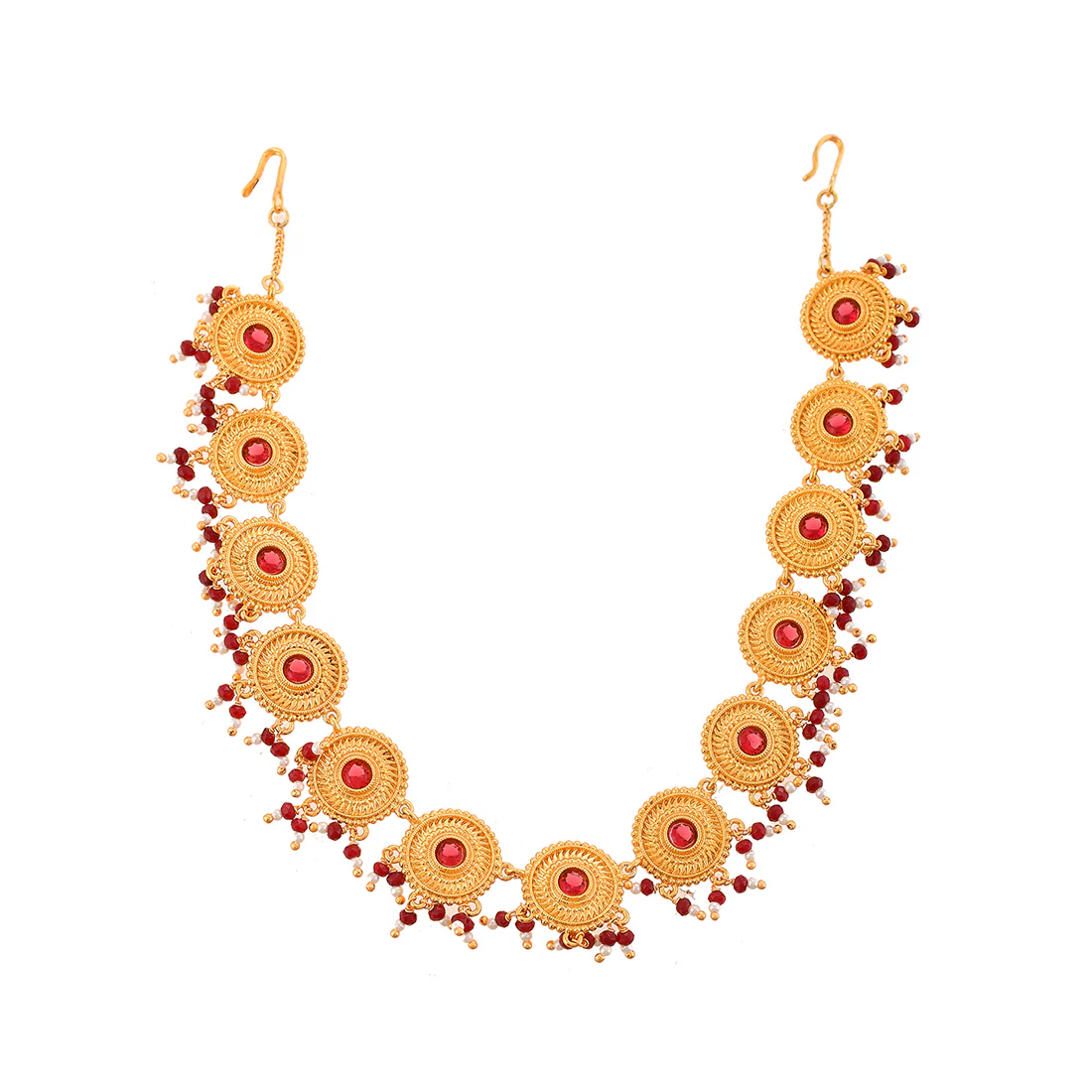 Abharan Gold Plated Red Stones and Pearls Maang Tika - Image 5