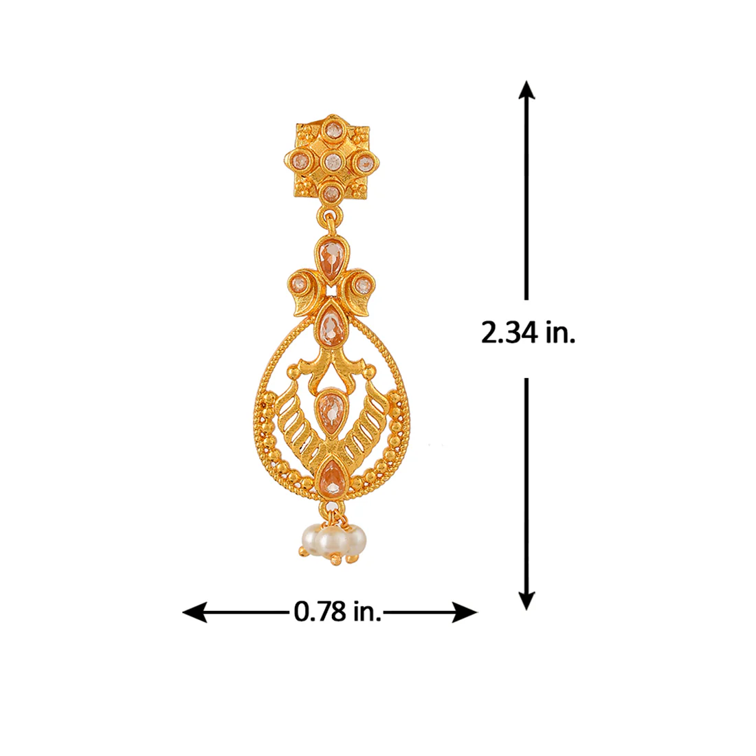 Abharan Gold Plated White Pearls Drop Earrings - Image 6