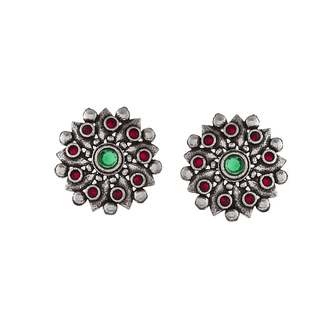 Abharan Green and Red Stones and Pearls Opulent Jewellery Set - Image 6