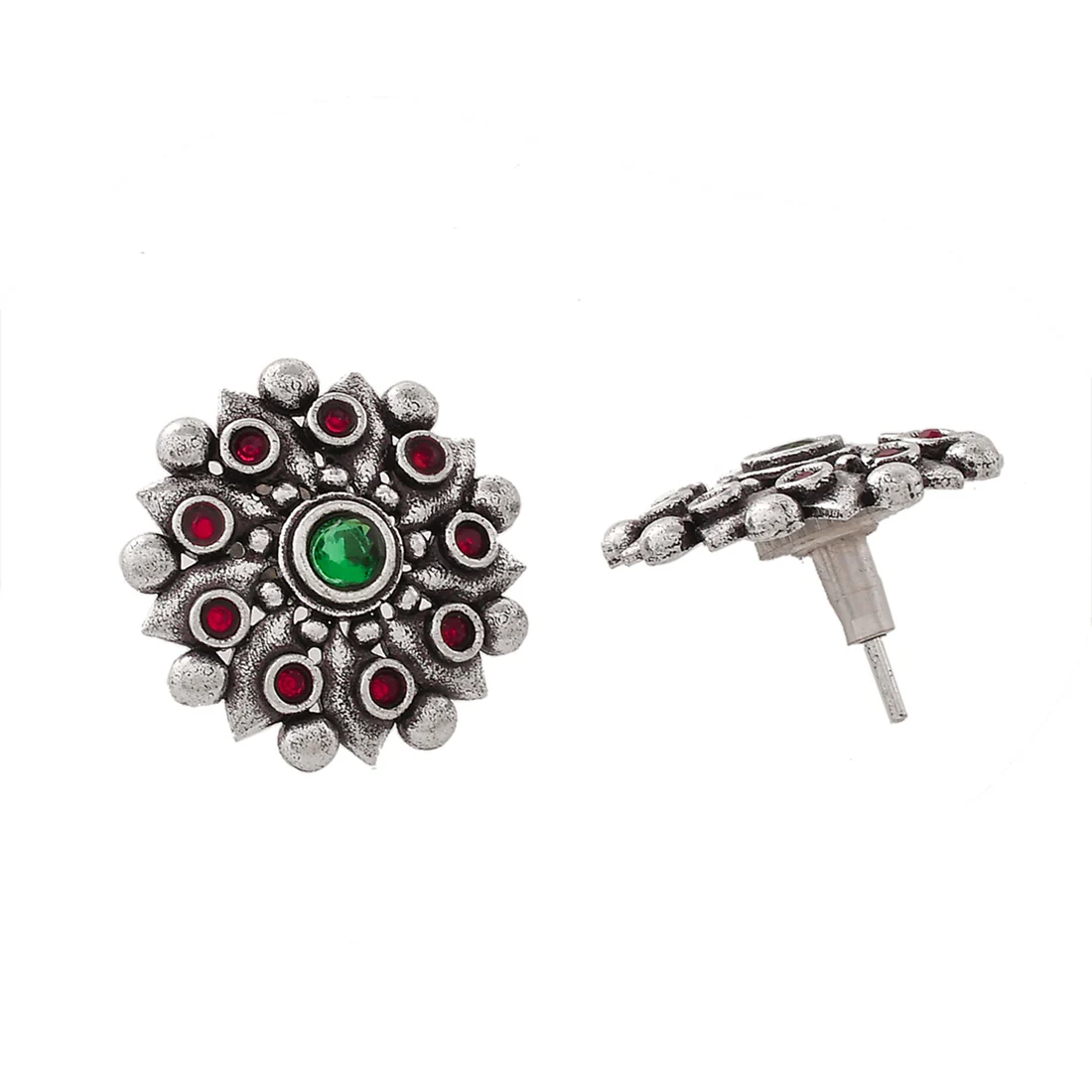 Abharan Green and Red Stones and Pearls Opulent Jewellery Set - Image 7