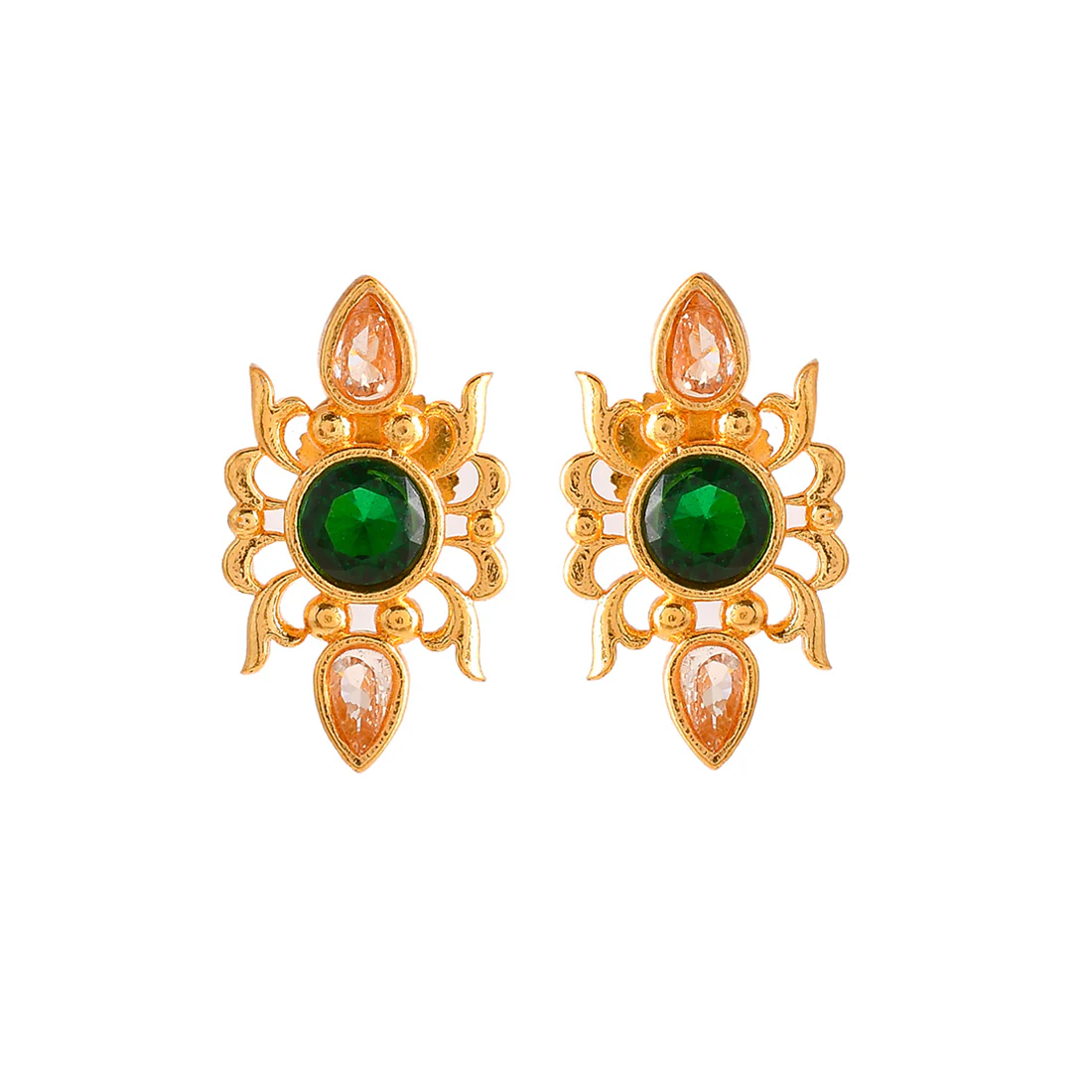 Abharan Green and Red Stones Gold Plated Jewellery Set - Image 5