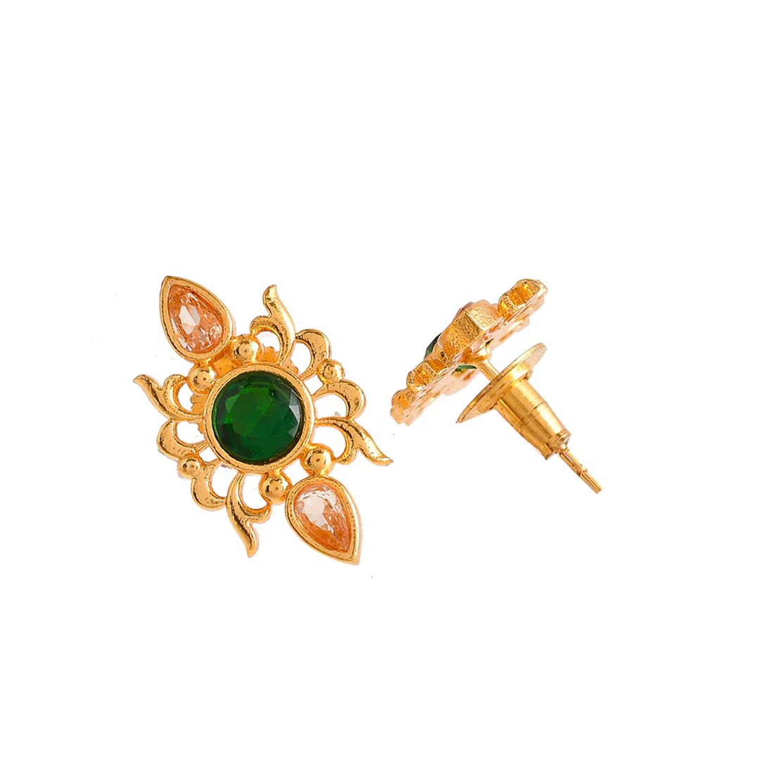 Abharan Green and Red Stones Gold Plated Jewellery Set - Image 6