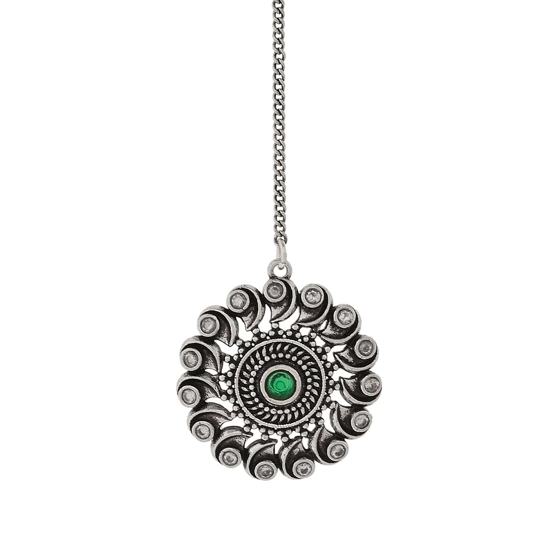 Abharan Green and White Round Cut Stones Maang Tika - Image 4