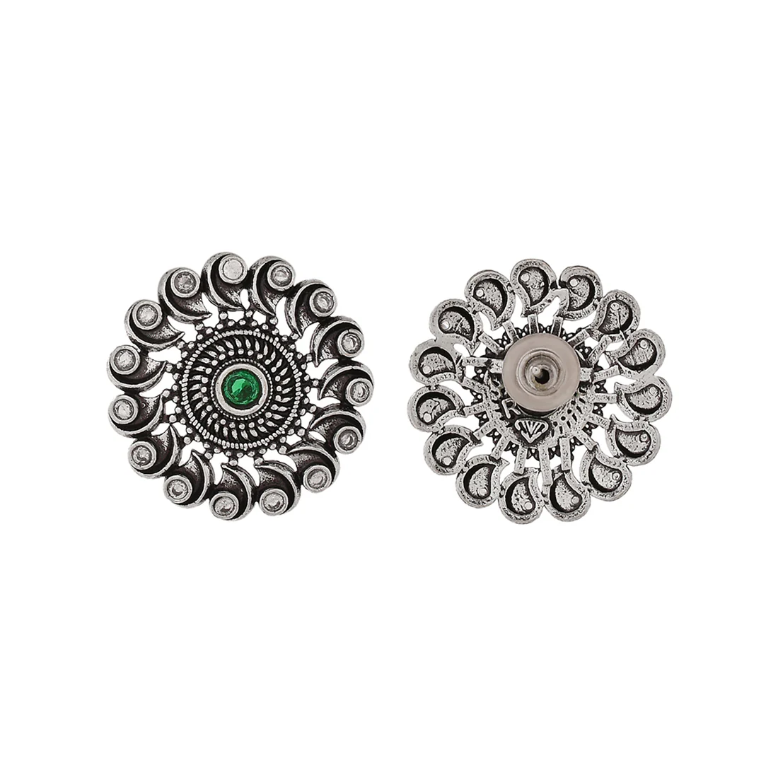 Abharan Green and White Round Cut Stones Stud Earrings - Image 5