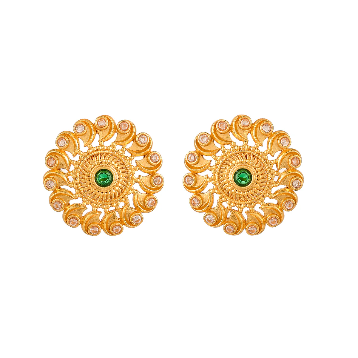 Abharan Green and White Stones Stud Earrings - Image 3