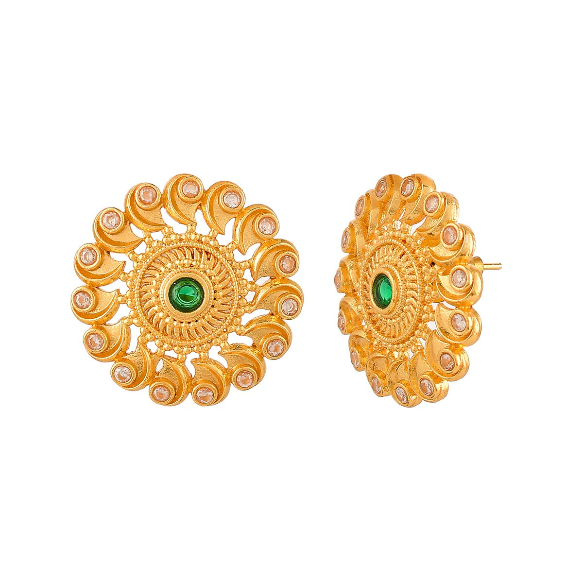 Abharan Green and White Stones Stud Earrings - Image 4