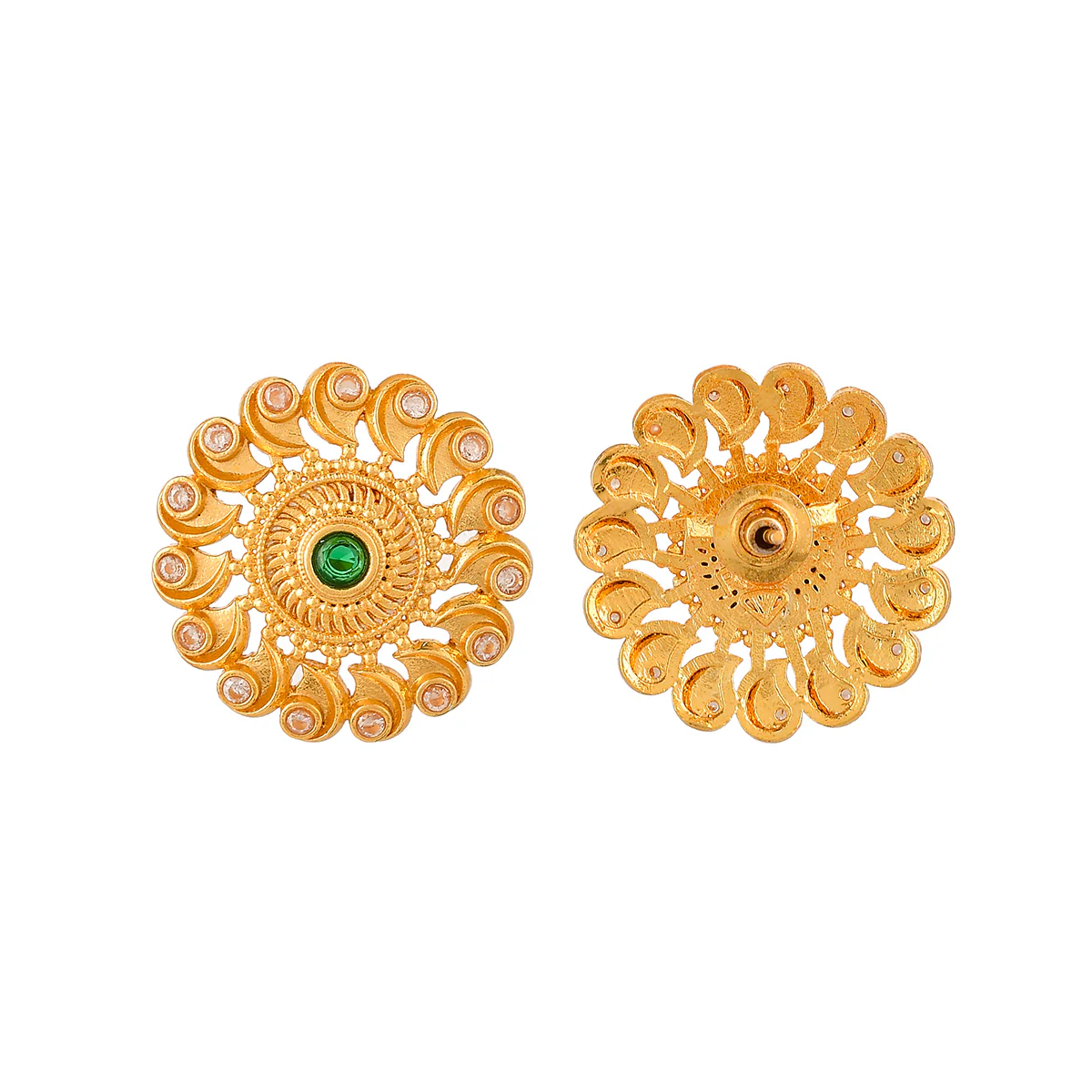 Abharan Green and White Stones Stud Earrings - Image 5