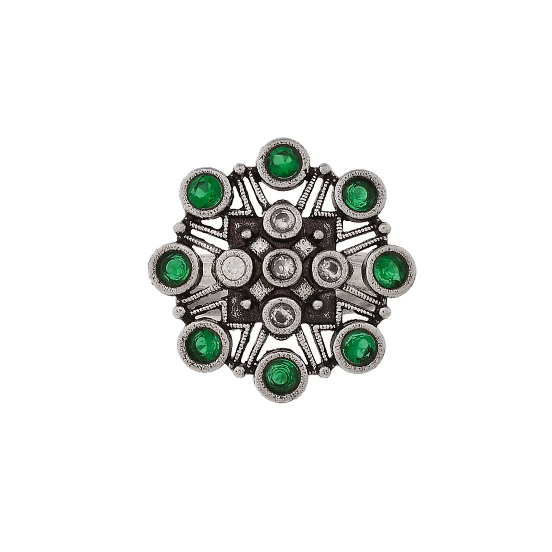 Abharan Green Round Cut Stones Floral Ring - Image 3