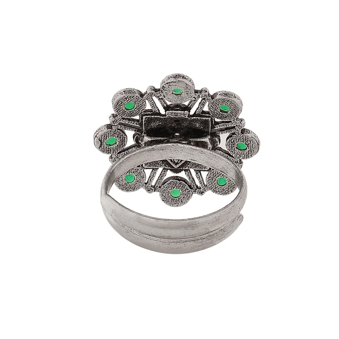 Abharan Green Round Cut Stones Floral Ring - Image 5