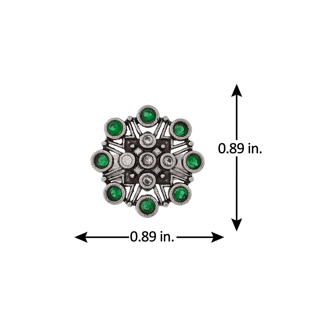 Abharan Green Round Cut Stones Floral Ring - Image 6
