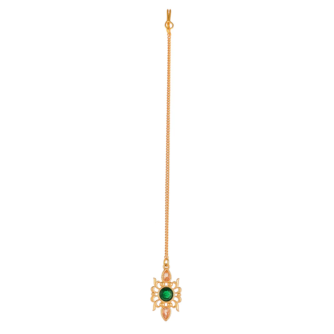 Abharan Green Stone Adorned Edgy Maang Tika - Image 3