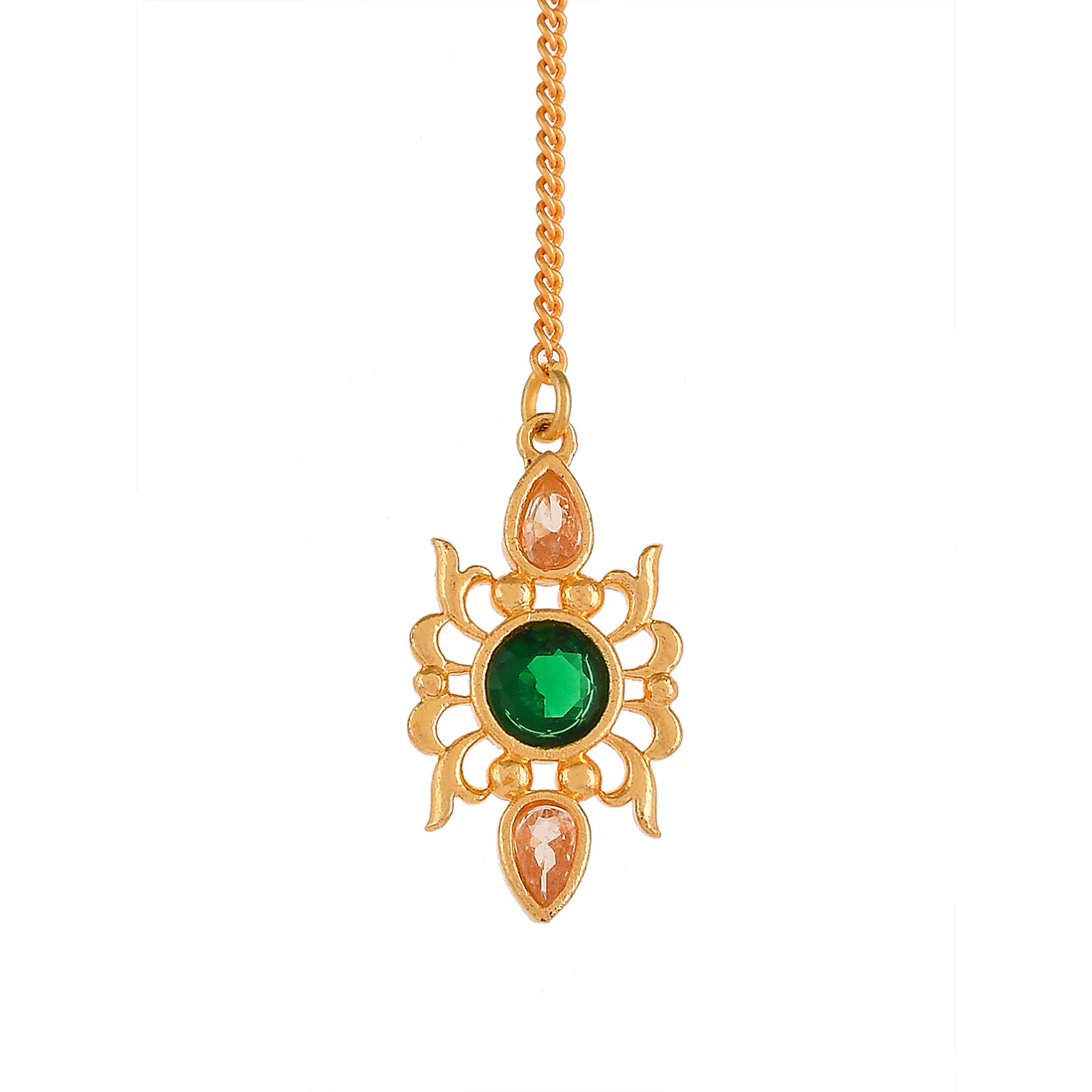 Abharan Green Stone Adorned Edgy Maang Tika - Image 4