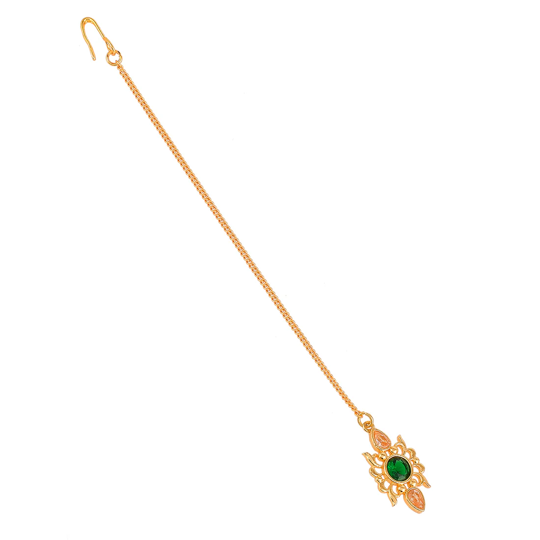 Abharan Green Stone Adorned Edgy Maang Tika - Image 5