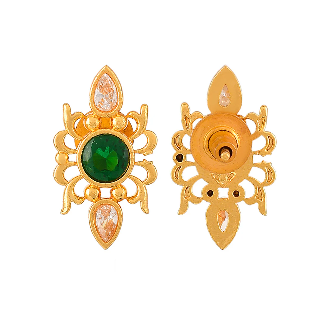 Abharan Green Stone Adorned Stud Earrings - Image 5