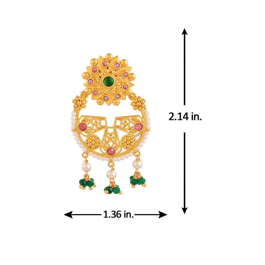 Abharan Green Stones and White Pearls Floral Earrings - Image 6