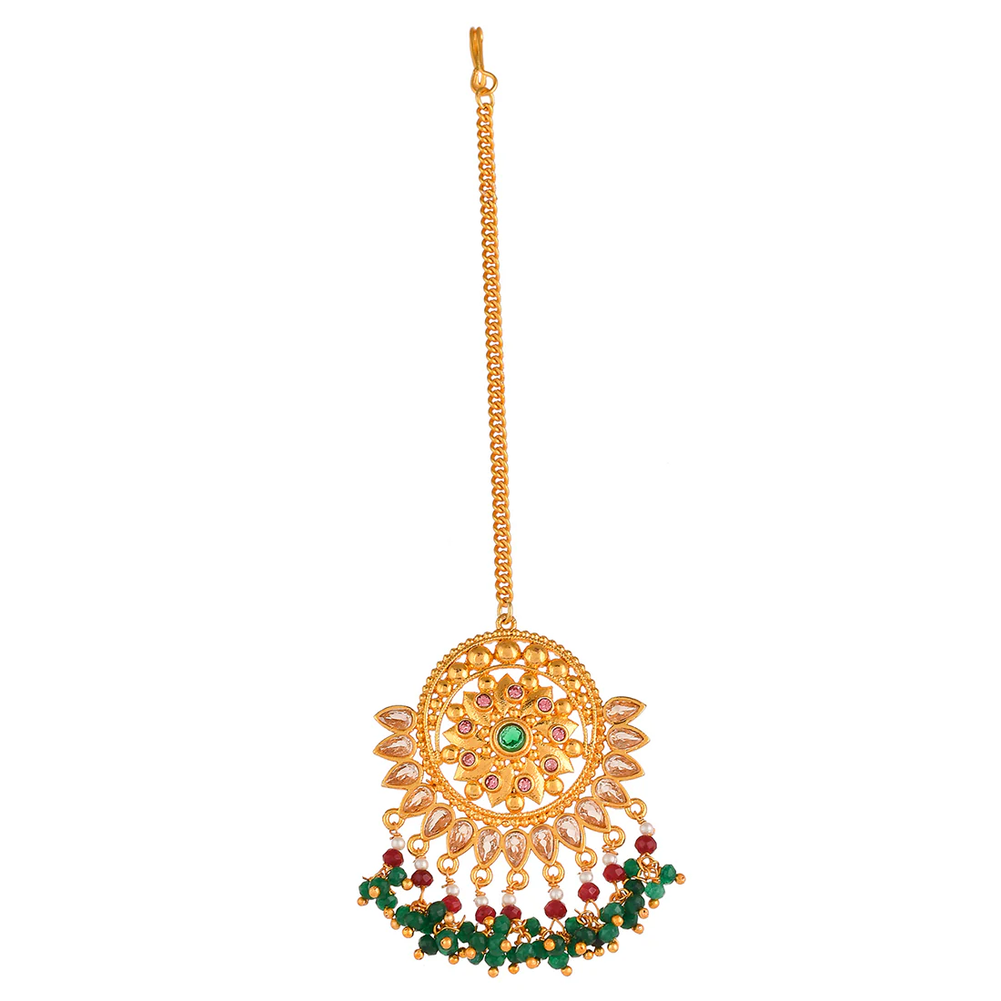 Abharan Green Stones Round Maang Tika - Image 3