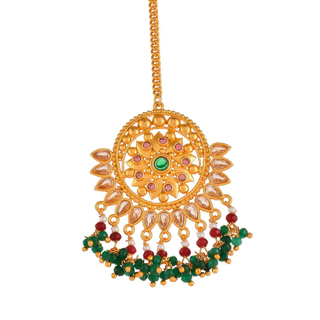 Abharan Green Stones Round Maang Tika - Image 4