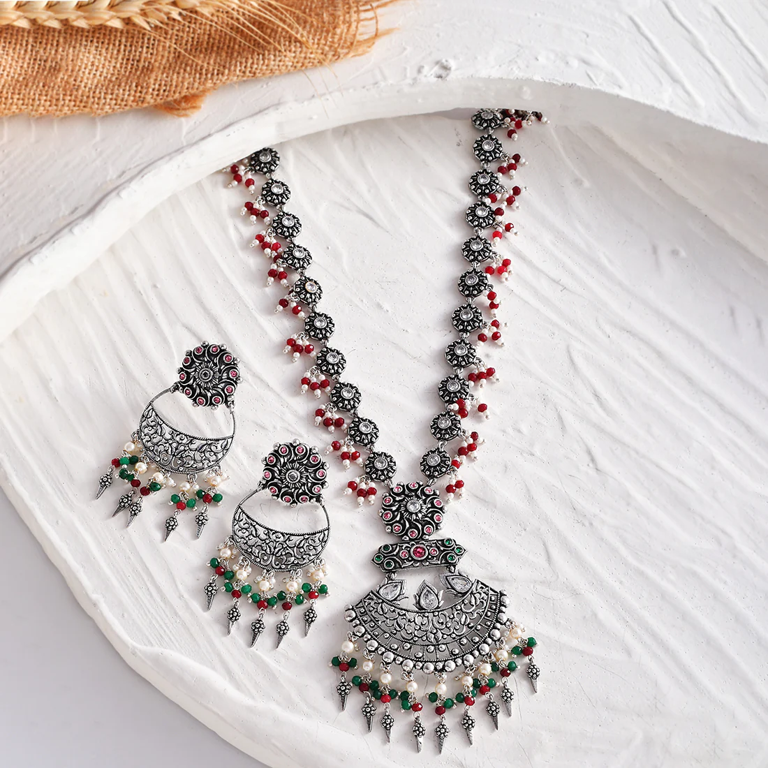 Abharan Heavily Embellished Opulent Jewellery Set