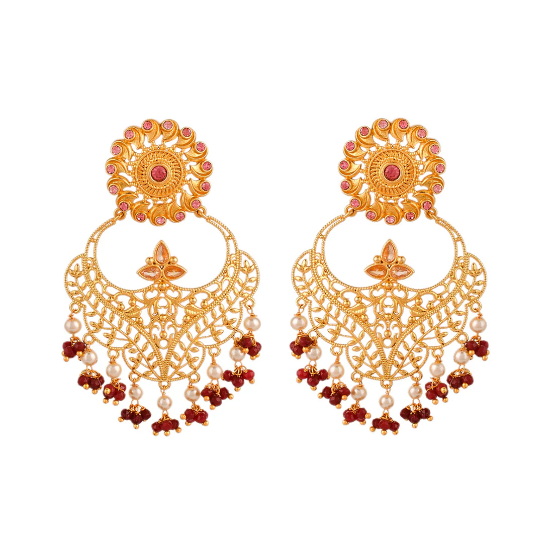 Abharan Jaali Design White Pearls Ethnic Earrings - Image 3