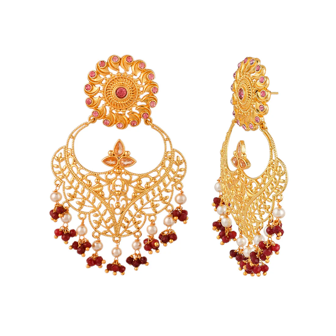 Abharan Jaali Design White Pearls Ethnic Earrings - Image 4