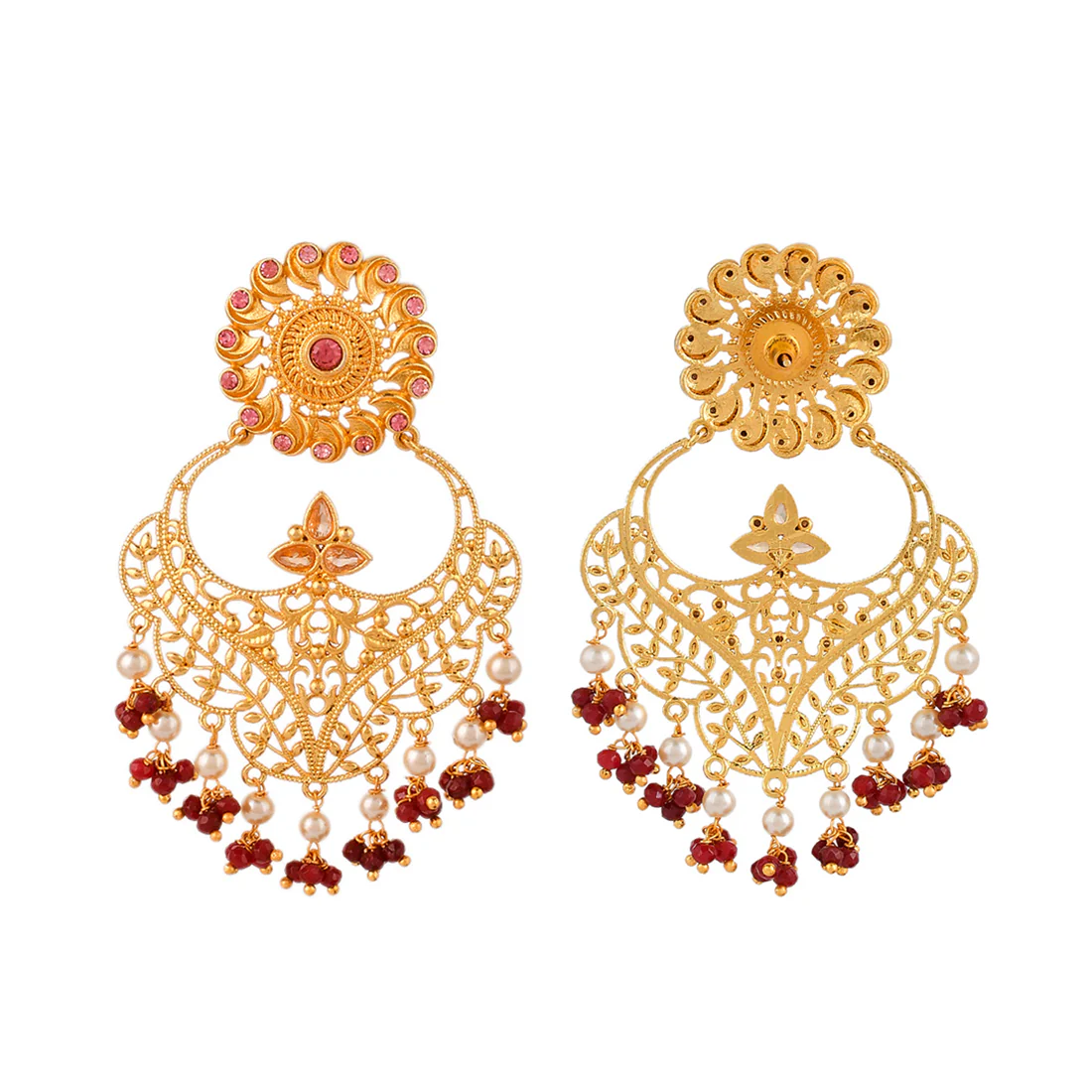 Abharan Jaali Design White Pearls Ethnic Earrings - Image 5