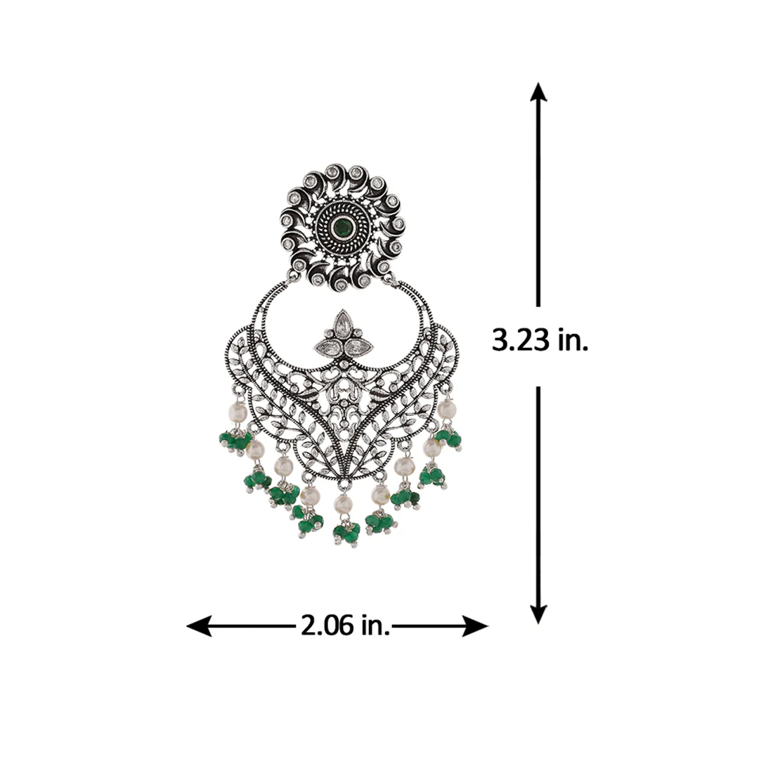 Abharan Jaali Pattern Green Stones and White Pearls Earrings - Image 6