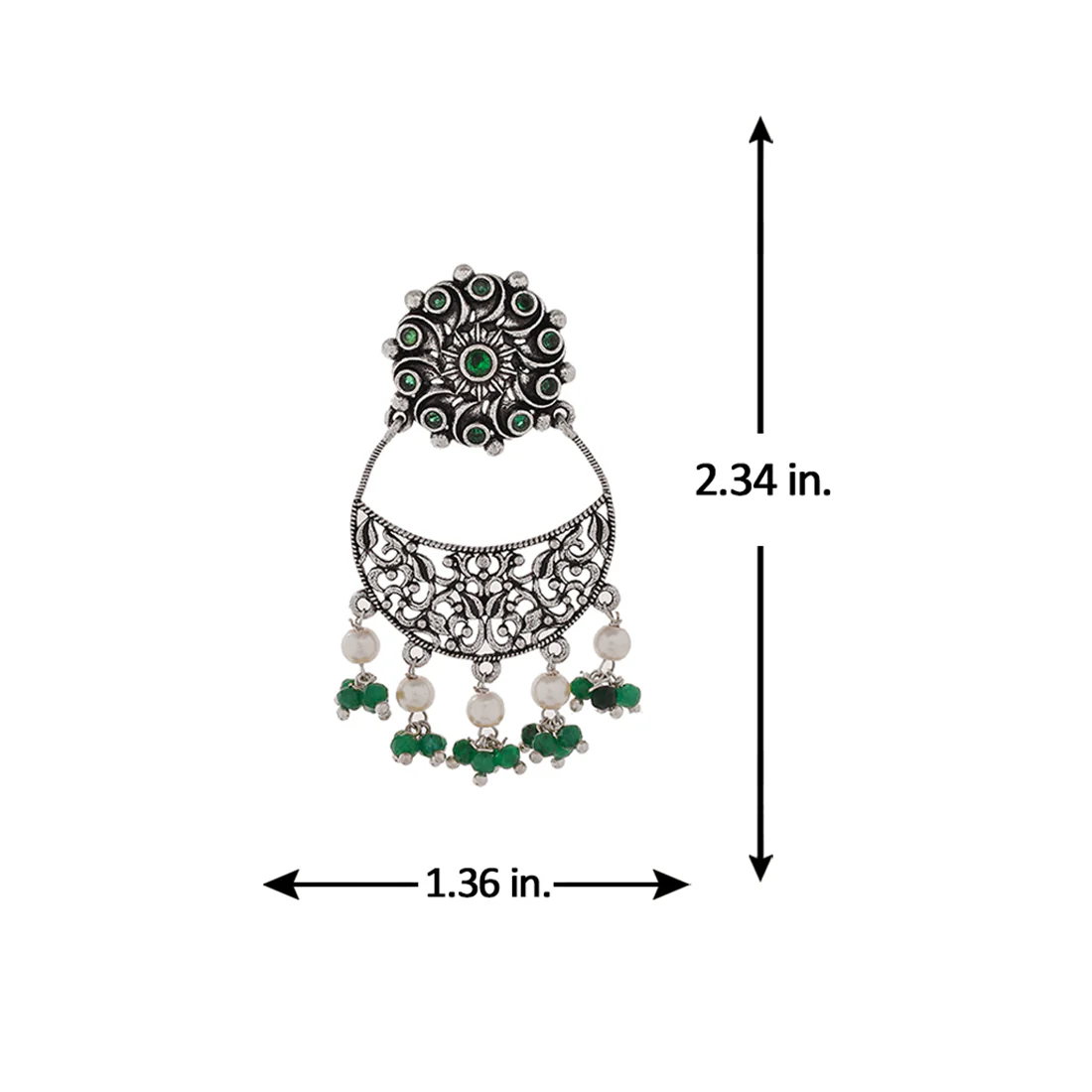 Abharan Jaali Pattern White Pearls and Green Stones Earrings - Image 6