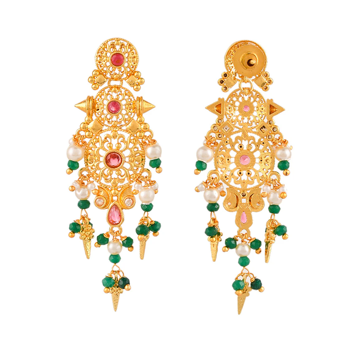 Abharan Layered Circles White Pearls Ethnic Drop Earrings - Image 5