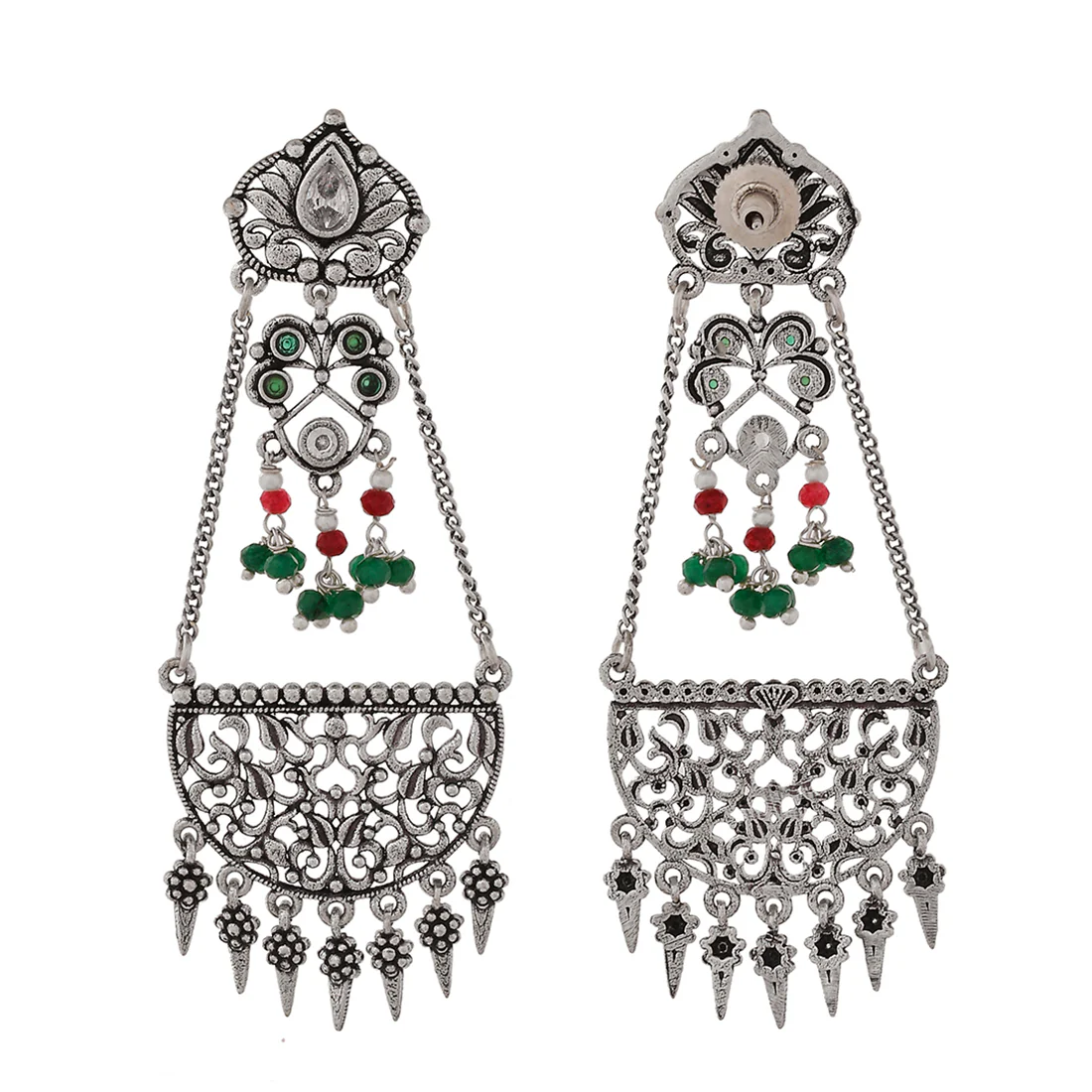 Abharan Oxidised Silver Plated Lightly Embellished Earrings - Image 5