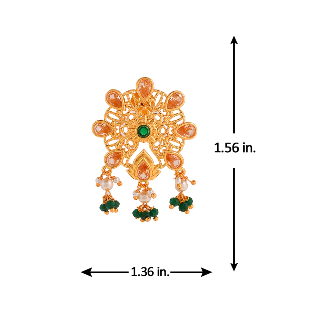 Abharan Pink and Green Stones Floral Stud Earrings - Image 6