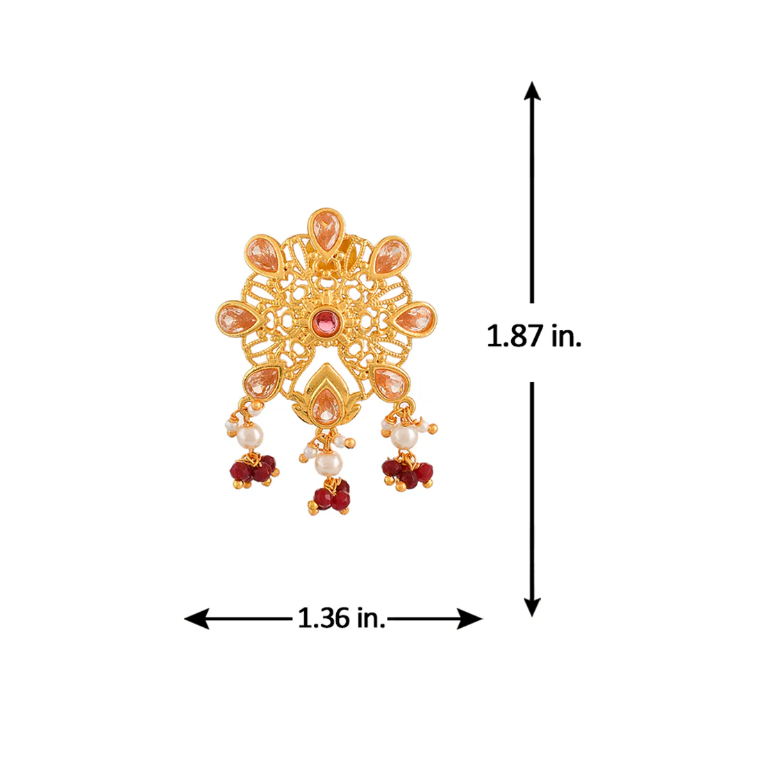 Abharan Pink and Red Stones Floral Stud Earrings - Image 6