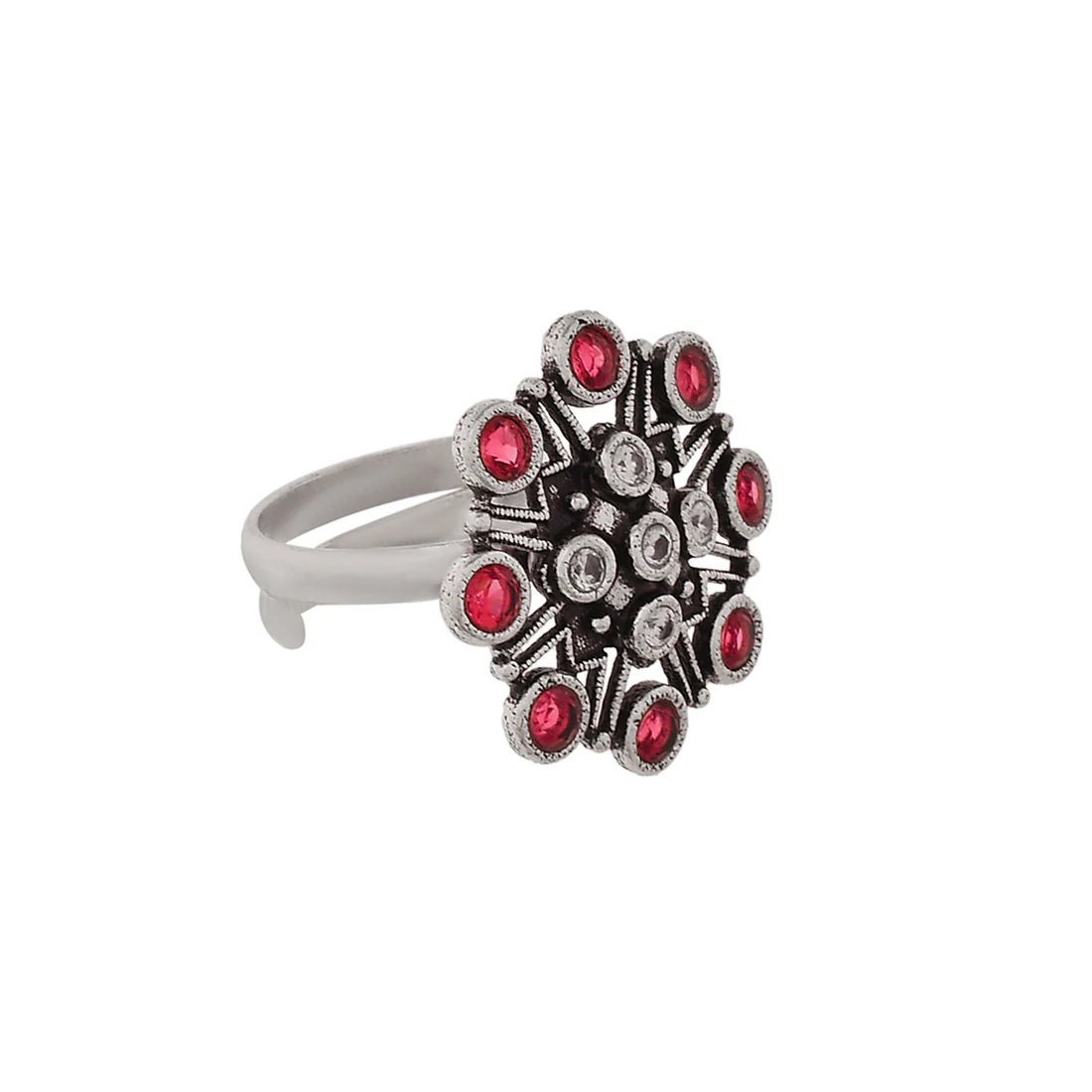 Abharan Pink Round Cut Stones Floral Ring - Image 4