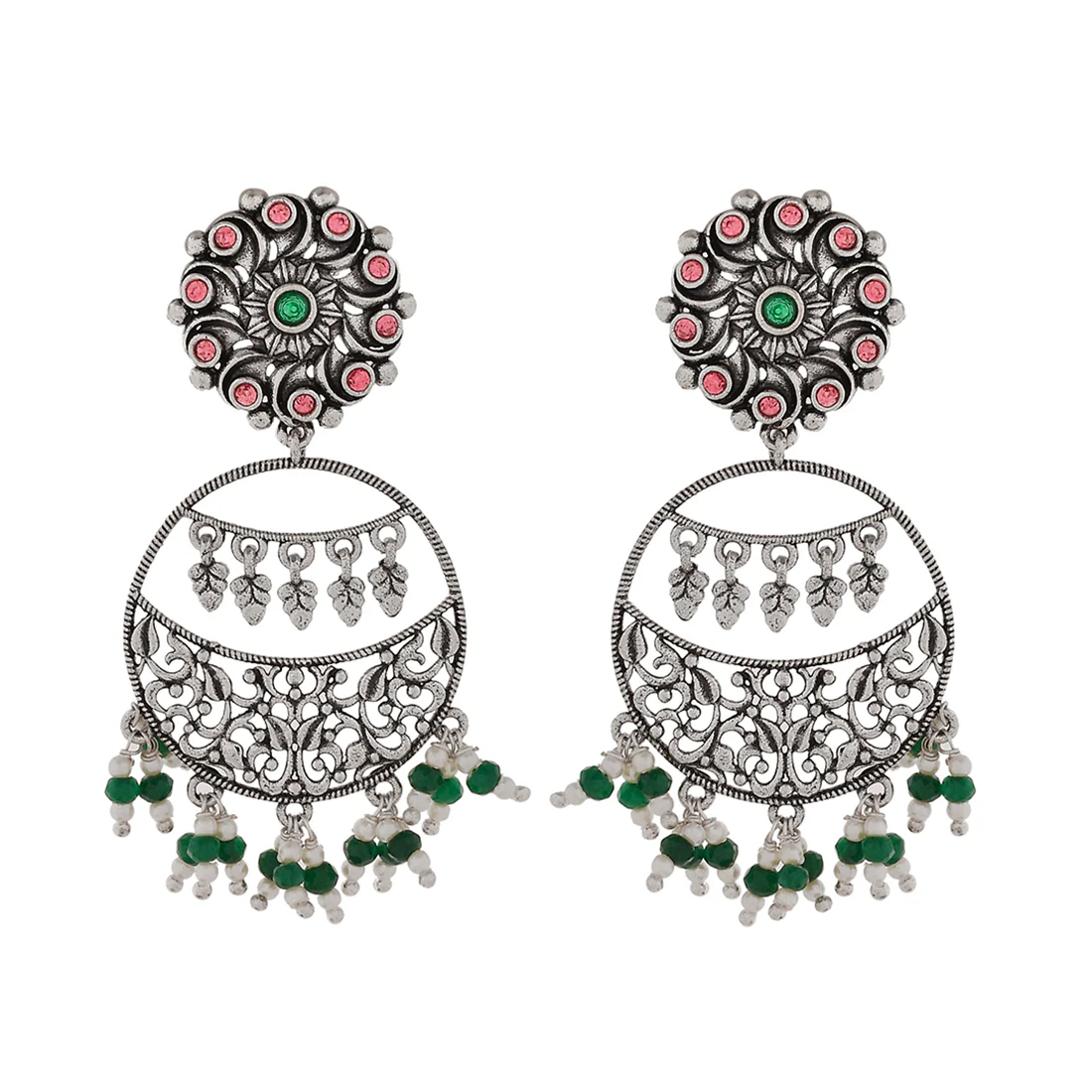 Abharan Pink Stones and Pearls Drop Earrings - Image 3