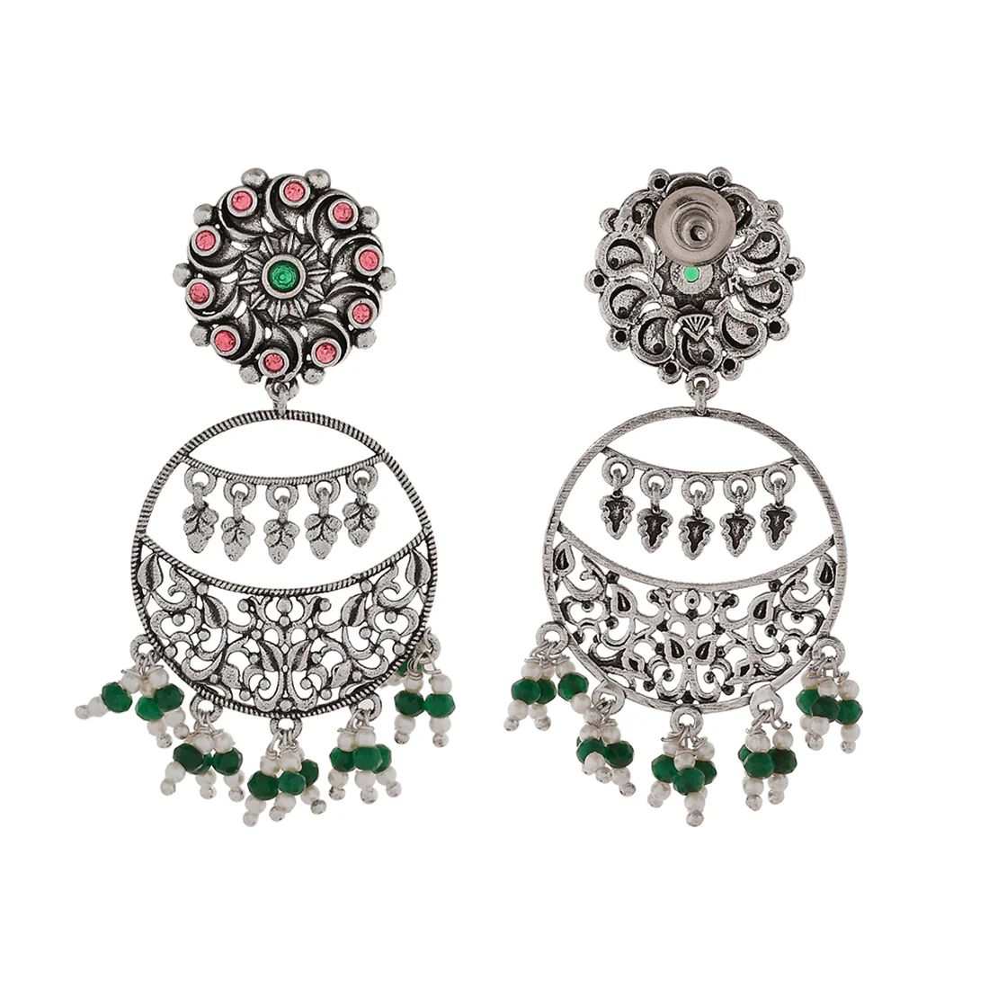 Abharan Pink Stones and Pearls Drop Earrings - Image 5