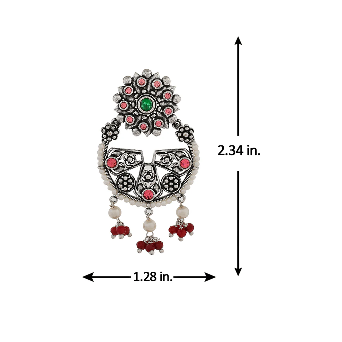 Abharan Pink Stones and White Pearls Floral Earrings - Image 6