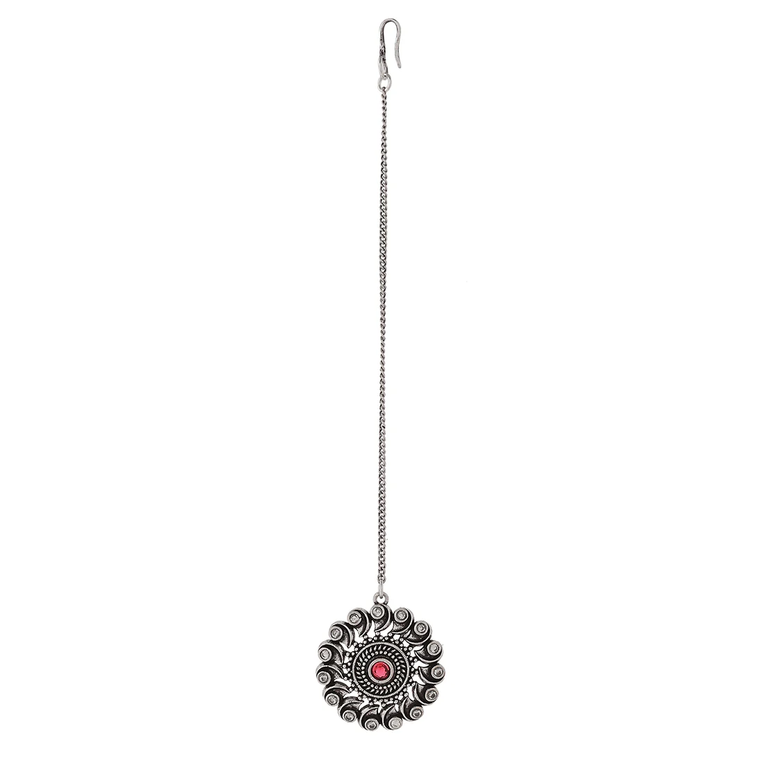 Abharan Red and White Round Cut Stones Maang Tika - Image 3