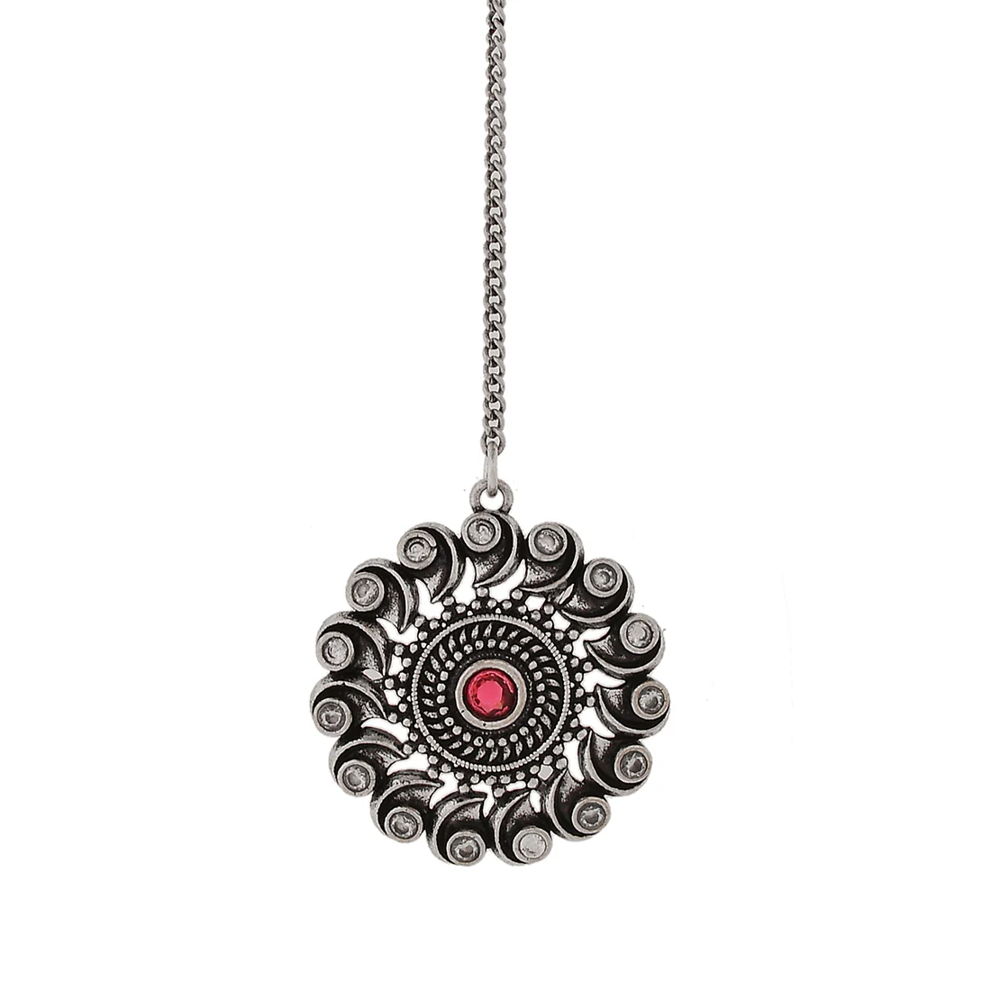 Abharan Red and White Round Cut Stones Maang Tika - Image 4