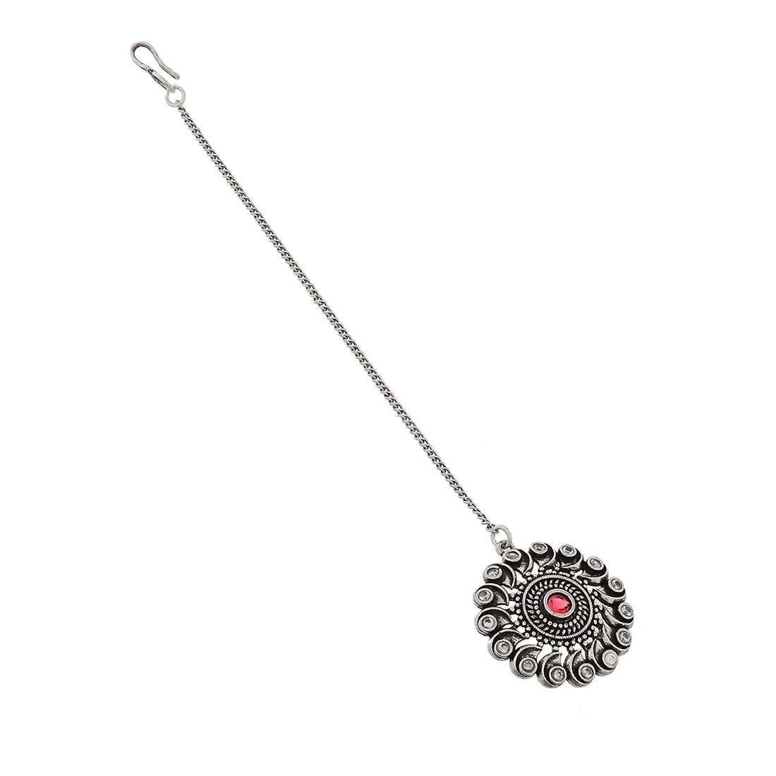 Abharan Red and White Round Cut Stones Maang Tika - Image 5