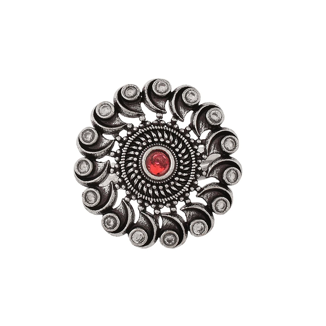 Abharan Red and White Round Cut Stones Ring - Image 3