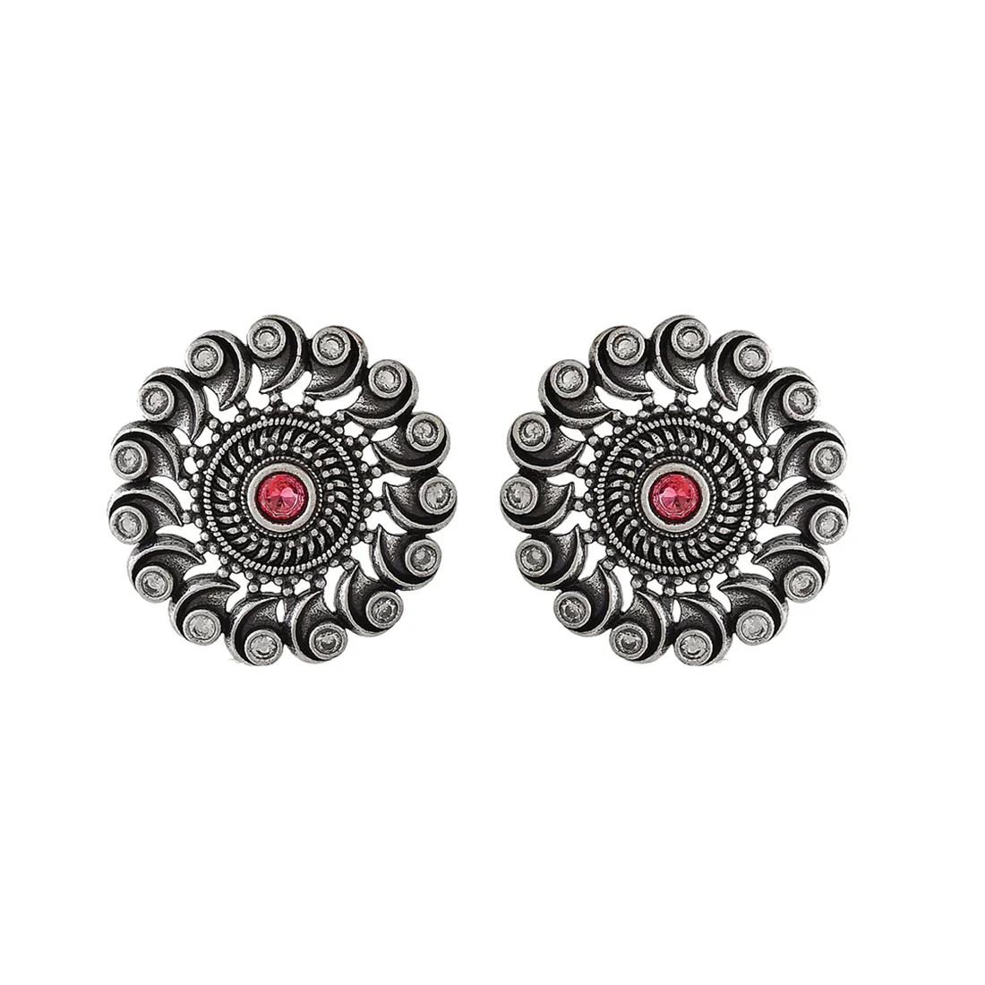 Abharan Red and White Round Cut Stones Stud Earrings - Image 3