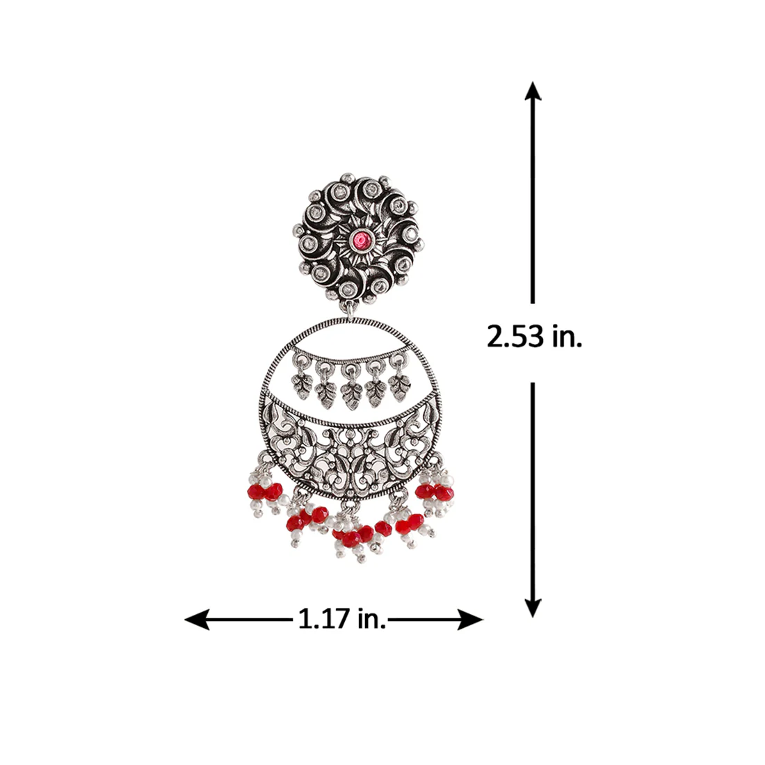Abharan Red and White Stones and Pearls Drop Earrings - Image 6