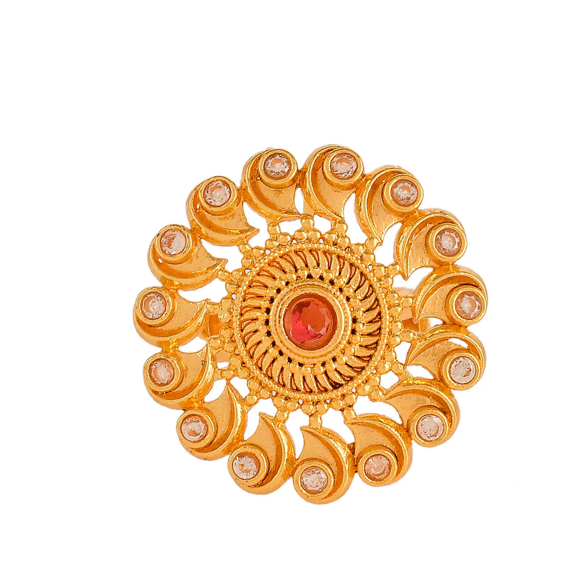 Abharan Red and White Stones Ethnic Ring - Image 3
