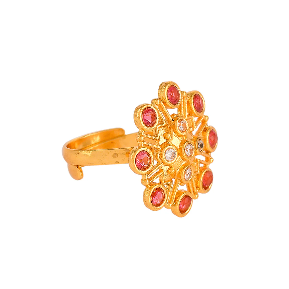Abharan Red Stone Floral Cocktail Ring - Image 4