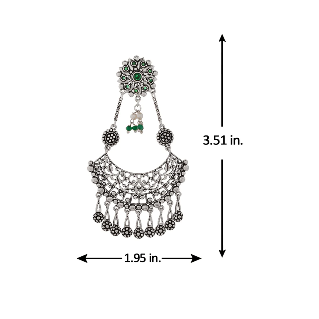 Abharan Round Cut Green Stones and Pearls Drop Earrings - Image 6