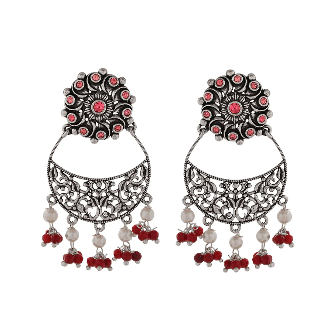 Abharan Round Cut Pink Stones and Pearls Drop Earrings - Image 3