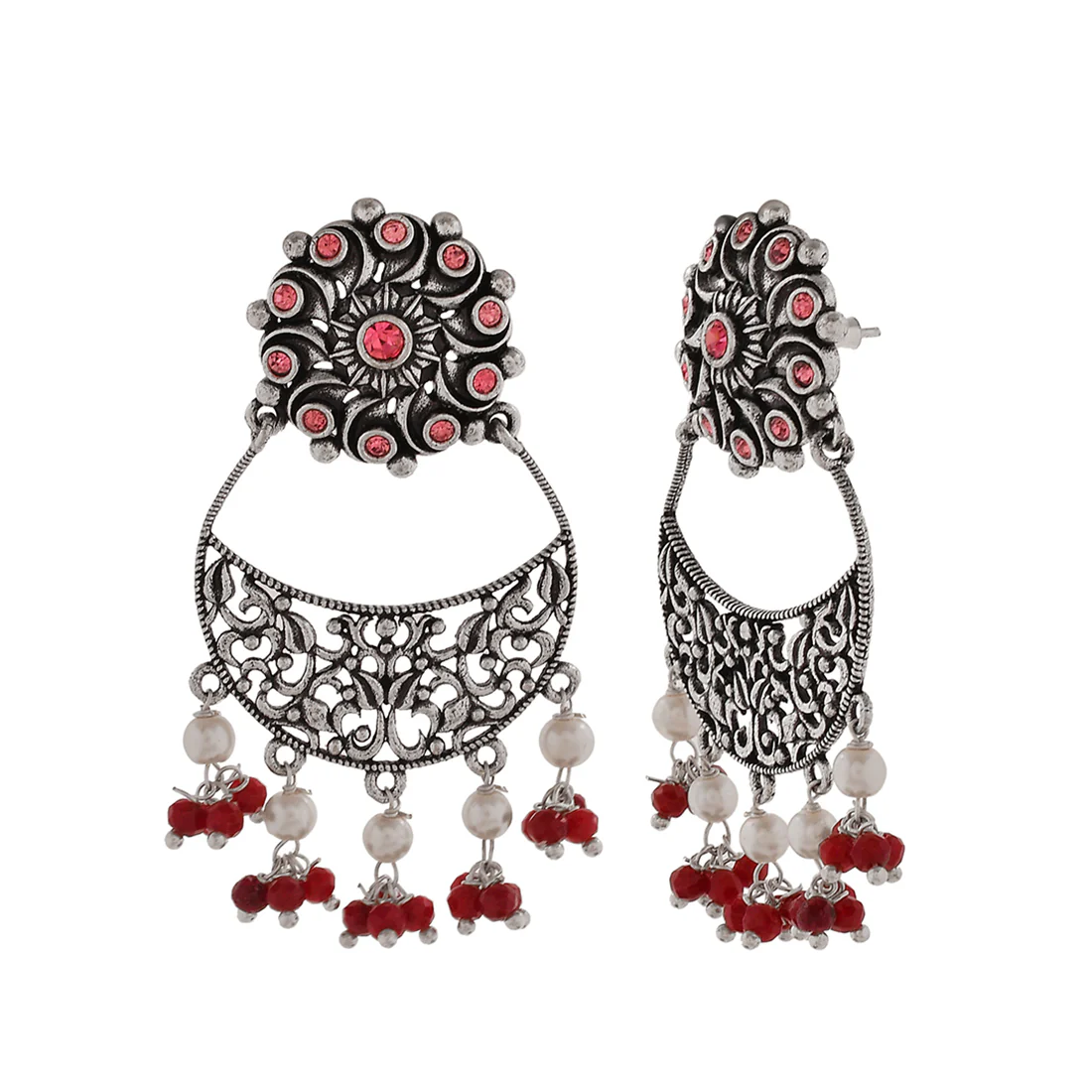 Abharan Round Cut Pink Stones and Pearls Drop Earrings - Image 4