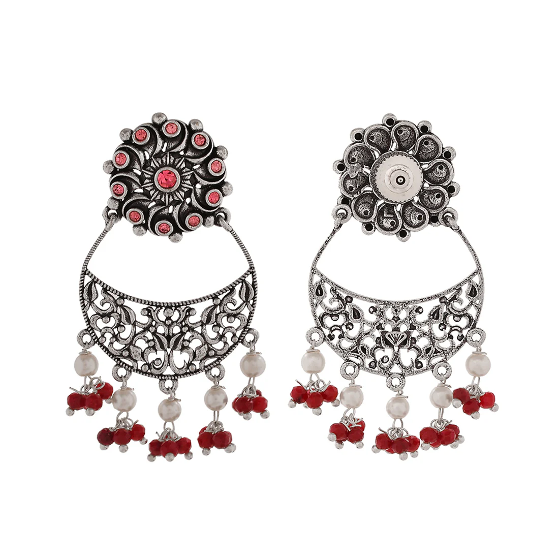 Abharan Round Cut Pink Stones and Pearls Drop Earrings - Image 5