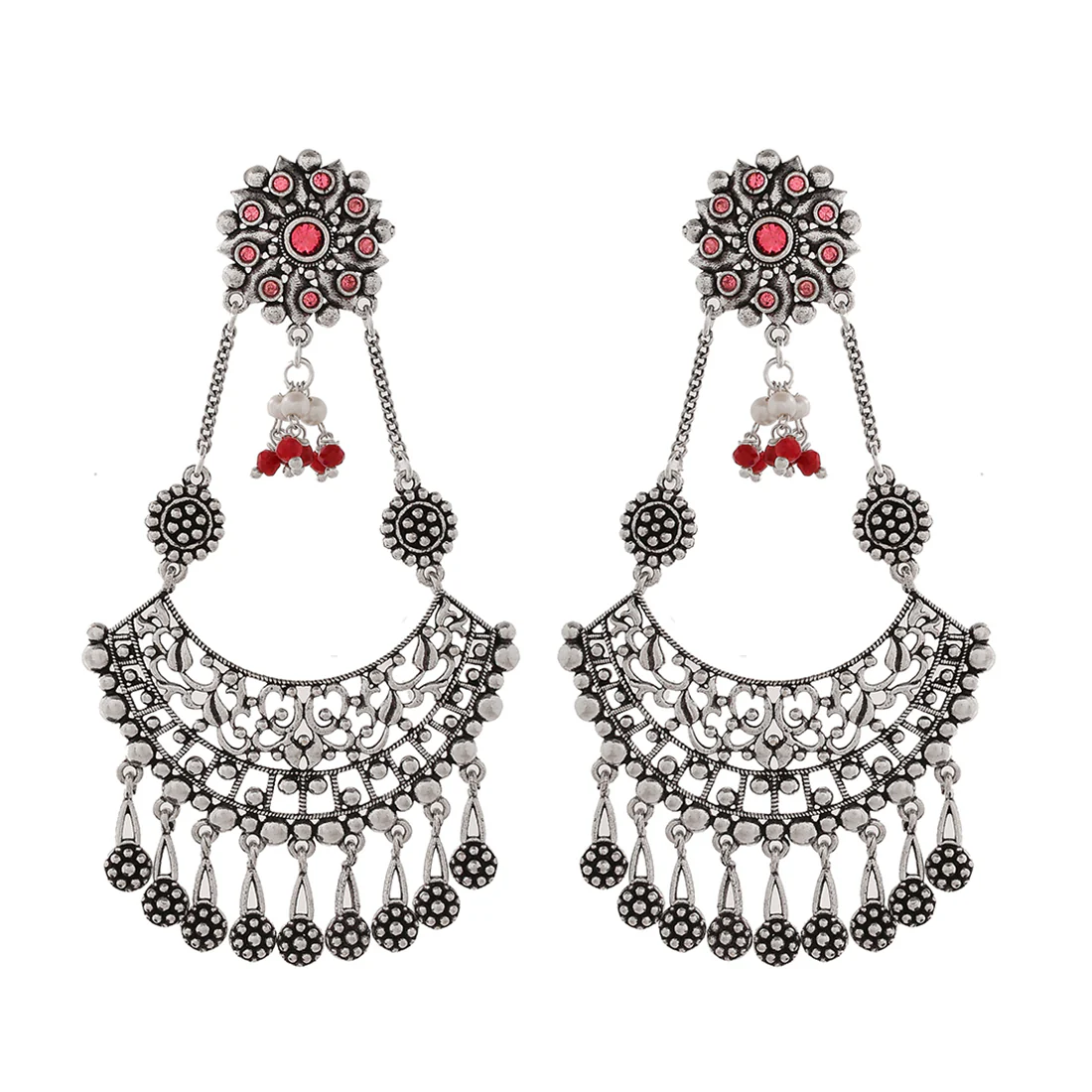 Abharan Round Cut Pink Stones and Pearls Drop Earrings - Image 3