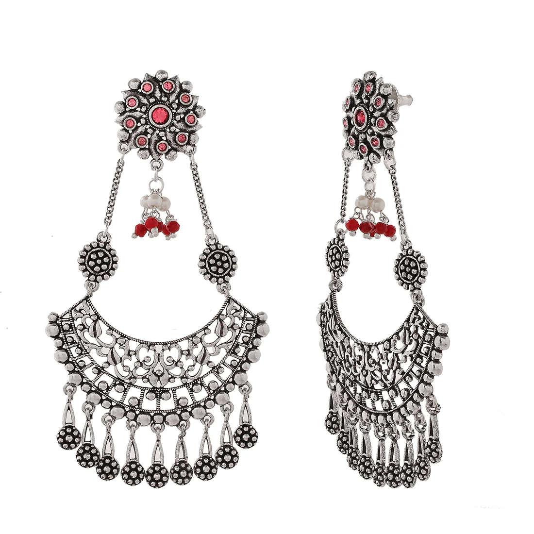 Abharan Round Cut Pink Stones and Pearls Drop Earrings - Image 4